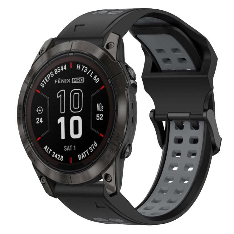 For Garmin Fenix 7S Pro 42mm Two Color Reverse Buckle 20mm Silicone Watch Band(Black+Grey)