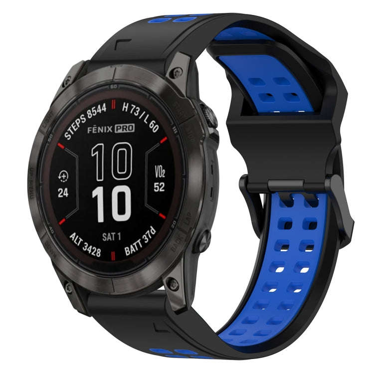 For Garmin Fenix 7S Pro 42mm Two Color Reverse Buckle 20mm Silicone Watch Band(Black+Blue)