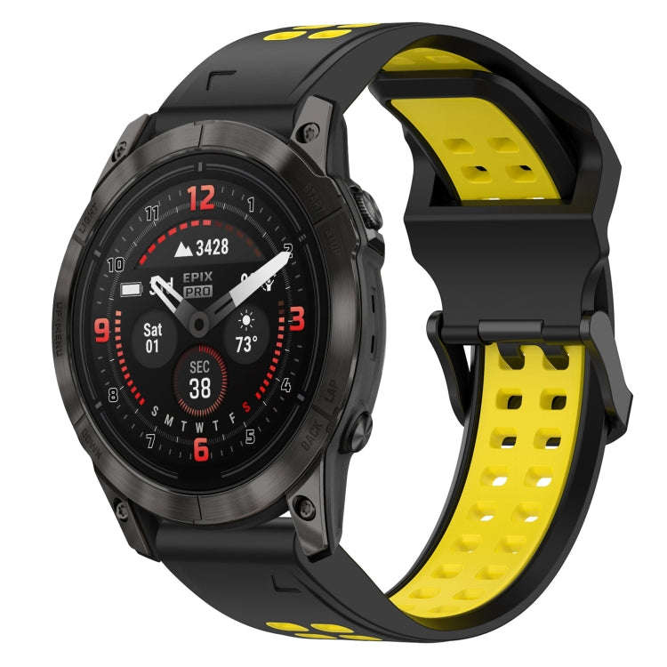 For Garmin Epix Pro 42mm Two Color Reverse Buckle 20mm Silicone Watch Band(Black+Yellow)