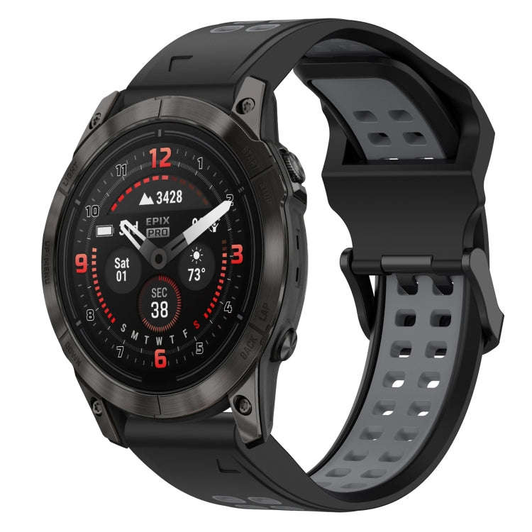 For Garmin Epix Pro 42mm Two Color Reverse Buckle 20mm Silicone Watch Band(Black+Grey)