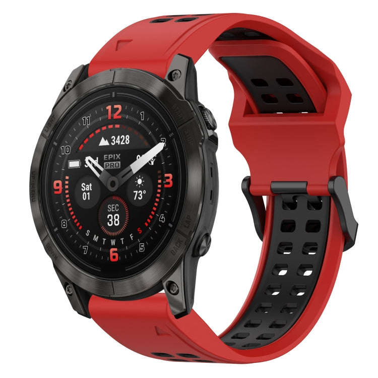 For Garmin Epix Pro 42mm Two Color Reverse Buckle 20mm Silicone Watch Band(Red+Black)