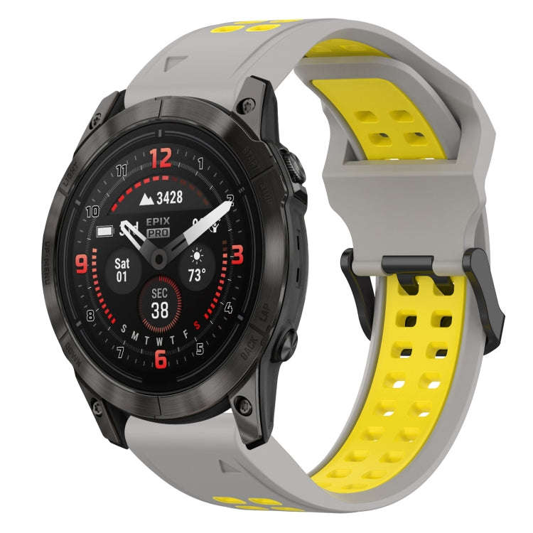 For Garmin Epix Pro 42mm Two Color Reverse Buckle 20mm Silicone Watch Band(Grey+Yellow)