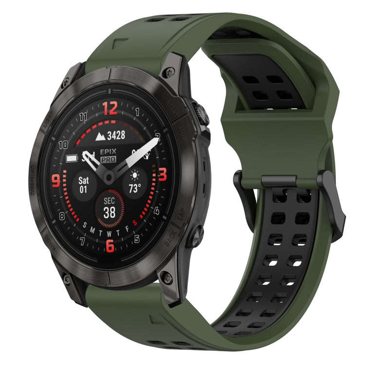 For Garmin Epix Pro 42mm Two Color Reverse Buckle 20mm Silicone Watch Band(Army Green+Black)