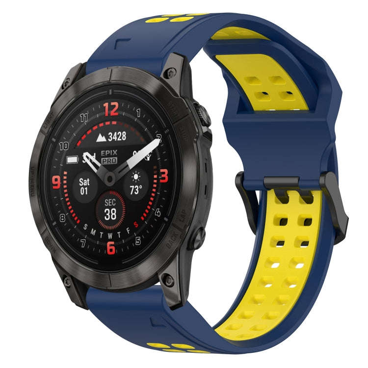 For Garmin Epix Pro 42mm Two Color Reverse Buckle 20mm Silicone Watch Band(Blue+Yellow)