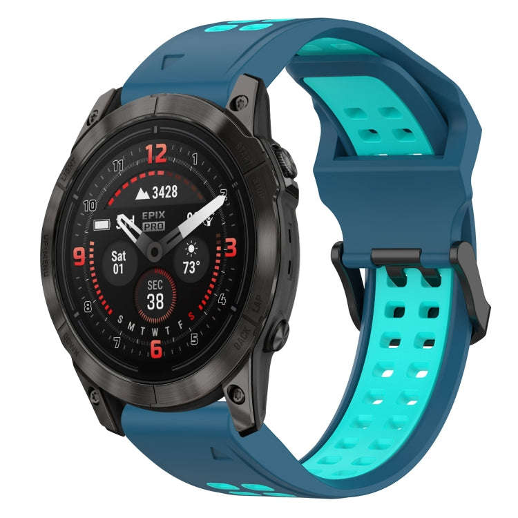 For Garmin Epix Pro 42mm Two Color Reverse Buckle 20mm Silicone Watch Band(Blue+Teal)