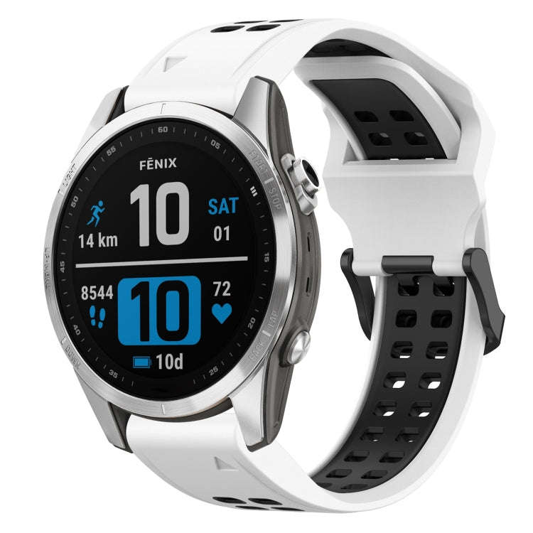 For Garmin Fenix 7S Two Color Reverse Buckle 20mm Silicone Watch Band(White+Black)