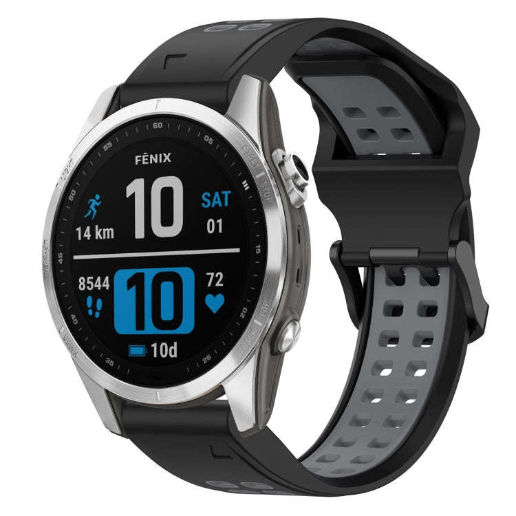 For Garmin Fenix 7S Two Color Reverse Buckle 20mm Silicone Watch Band(Black+Grey)