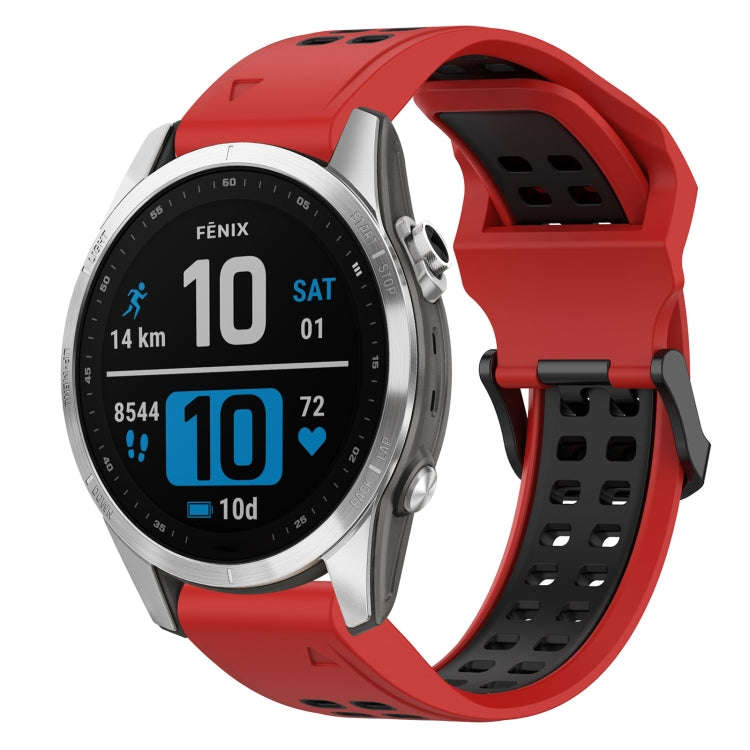 For Garmin Fenix 7S Two Color Reverse Buckle 20mm Silicone Watch Band(Red+Black)