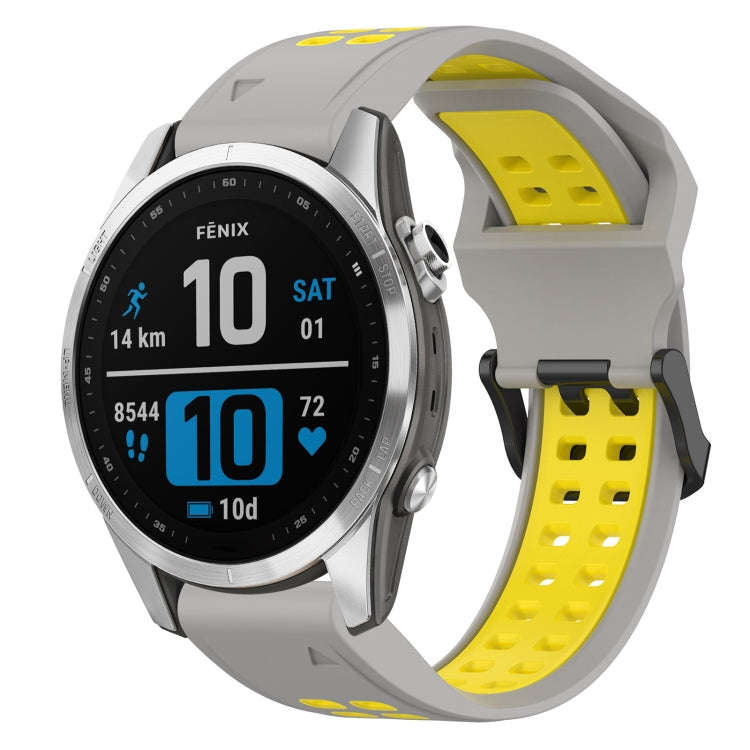 For Garmin Fenix 7S Two Color Reverse Buckle 20mm Silicone Watch Band(Grey+Yellow)