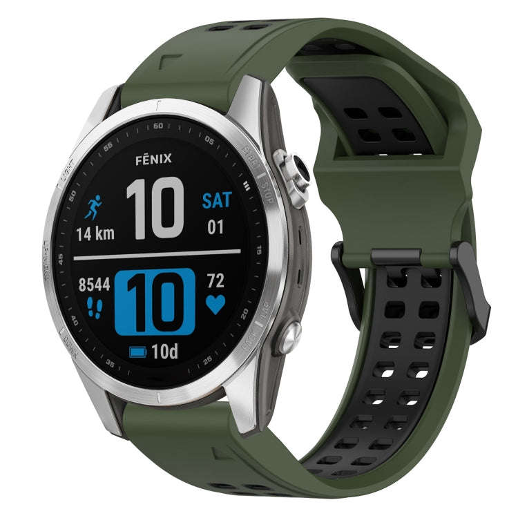 For Garmin Fenix 7S Two Color Reverse Buckle 20mm Silicone Watch Band(Army Green+Black)