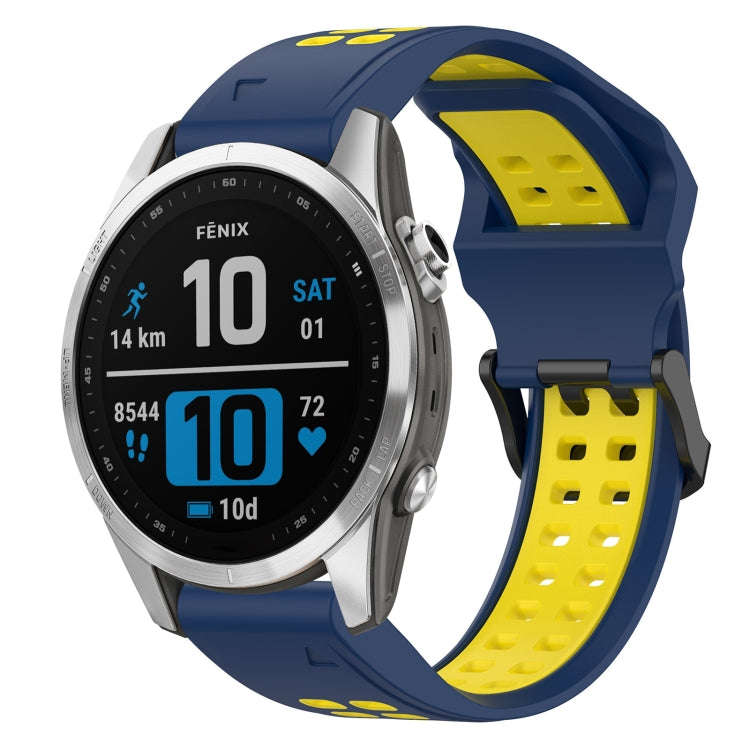 For Garmin Fenix 7S Two Color Reverse Buckle 20mm Silicone Watch Band(Blue+Yellow)