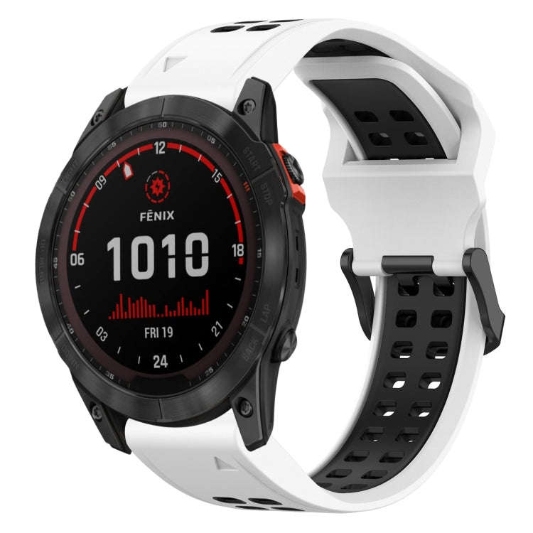 For Garmin Fenix 7S Solar Two Color Reverse Buckle 20mm Silicone Watch Band(White+Black)