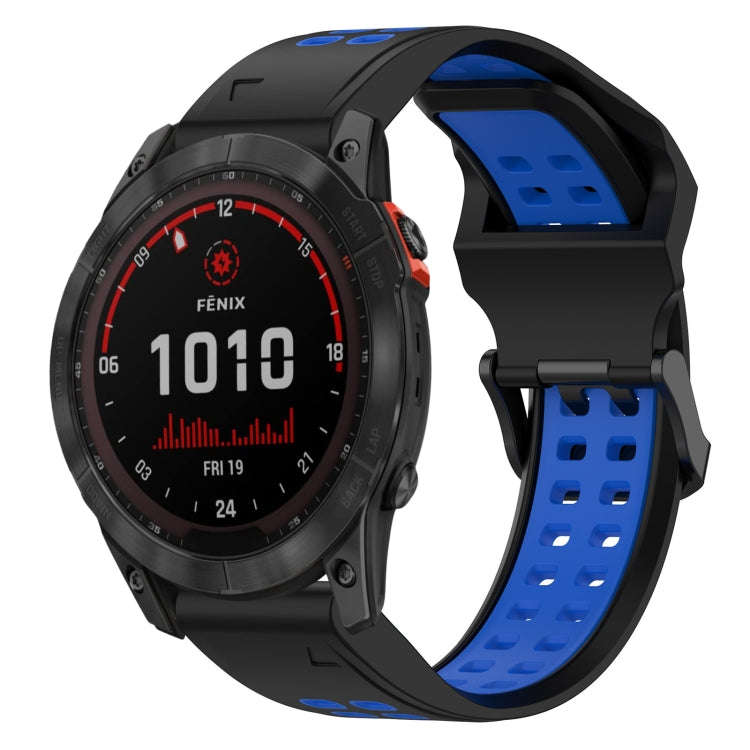 For Garmin Fenix 7S Solar Two Color Reverse Buckle 20mm Silicone Watch Band(Black+Blue)