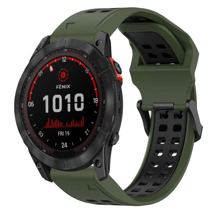 For Garmin Fenix 7S Solar Two Color Reverse Buckle 20mm Silicone Watch Band(Army Green+Black)