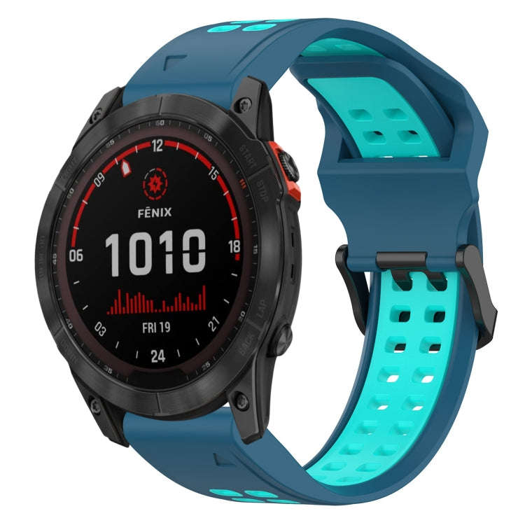 For Garmin Fenix 7S Solar Two Color Reverse Buckle 20mm Silicone Watch Band(Blue+Teal)