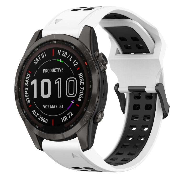 For Garmin Fenix 7S Sapphire Solar Two Color Reverse Buckle 20mm Silicone Watch Band(White+Black)