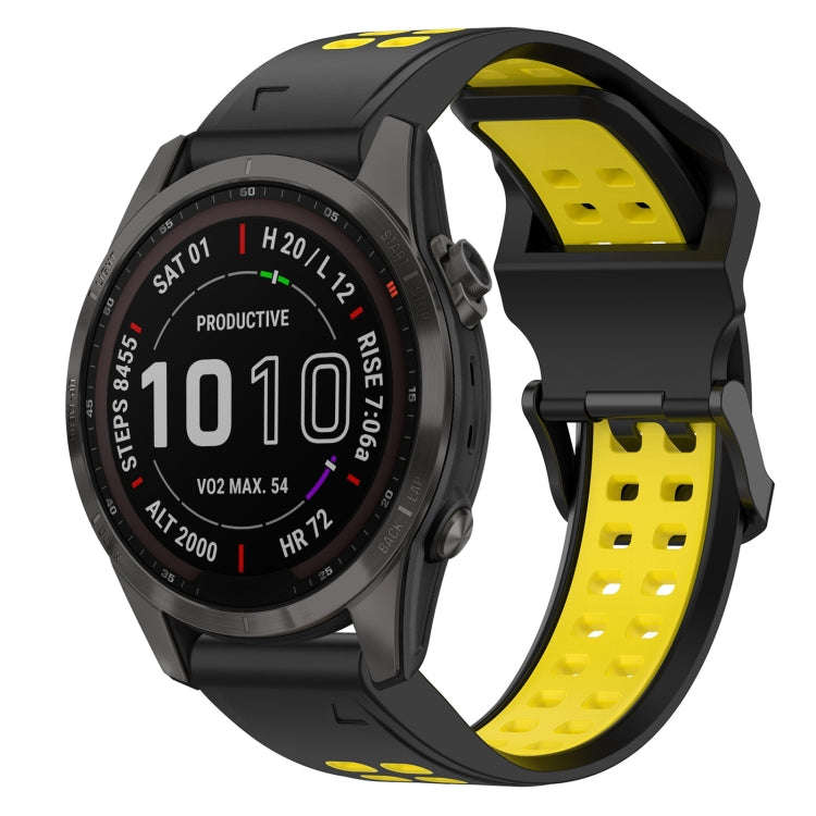 For Garmin Fenix 7S Sapphire Solar Two Color Reverse Buckle 20mm Silicone Watch Band(Black+Yellow)