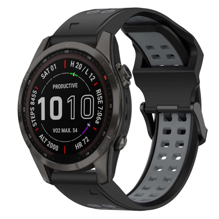 For Garmin Fenix 7S Sapphire Solar Two Color Reverse Buckle 20mm Silicone Watch Band(Black+Grey)