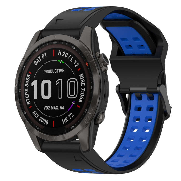For Garmin Fenix 7S Sapphire Solar Two Color Reverse Buckle 20mm Silicone Watch Band(Black+Blue)