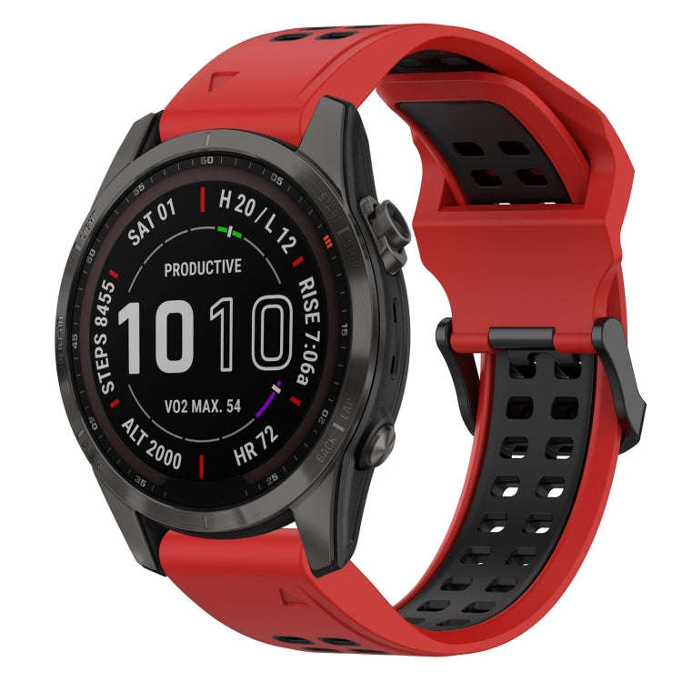 For Garmin Fenix 7S Sapphire Solar Two Color Reverse Buckle 20mm Silicone Watch Band(Red+Black)
