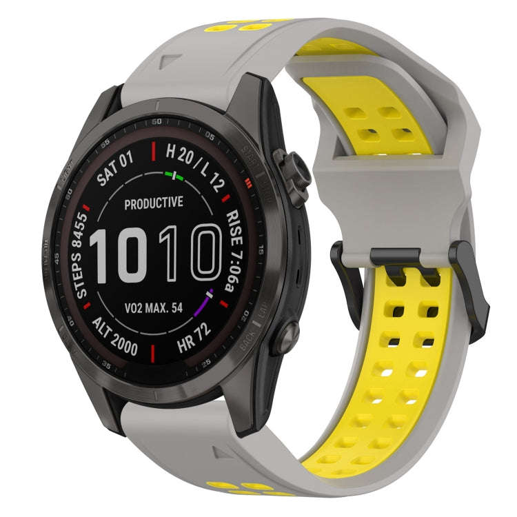 For Garmin Fenix 7S Sapphire Solar Two Color Reverse Buckle 20mm Silicone Watch Band(Grey+Yellow)