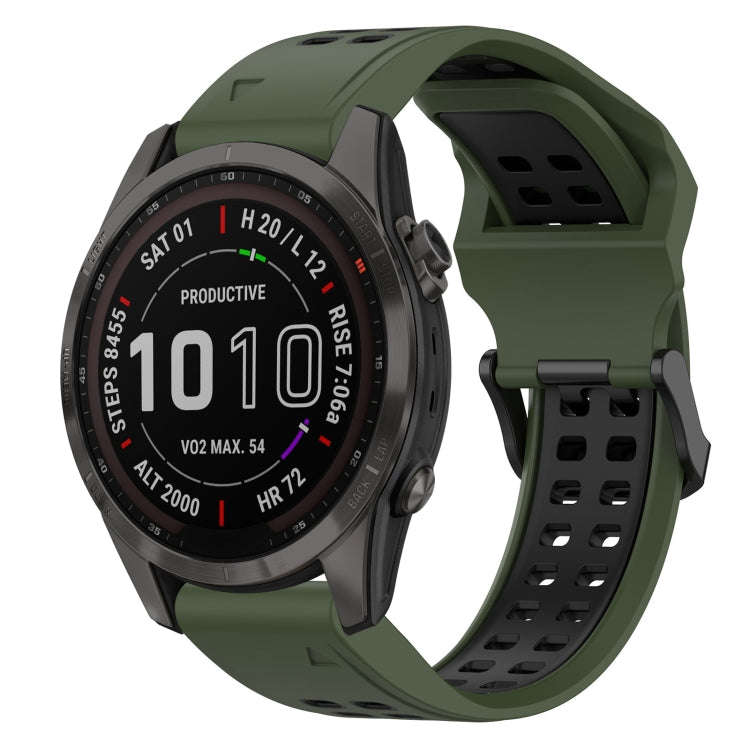For Garmin Fenix 7S Sapphire Solar Two Color Reverse Buckle 20mm Silicone Watch Band(Army Green+B...