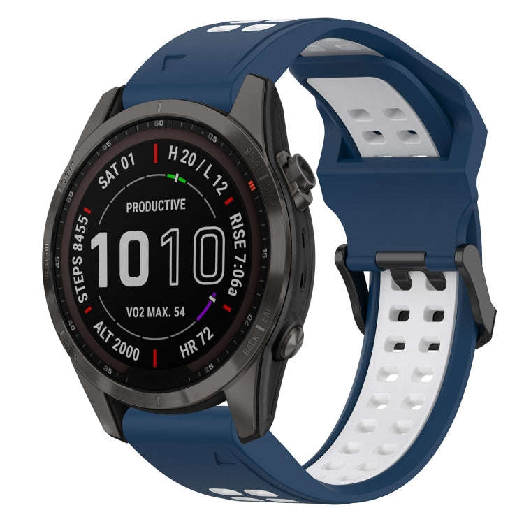 For Garmin Fenix 7S Sapphire Solar Two Color Reverse Buckle 20mm Silicone Watch Band(Blue+White)