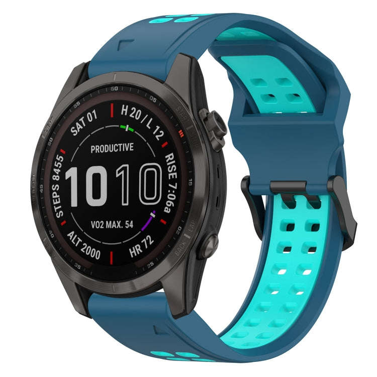 For Garmin Fenix 7S Sapphire Solar Two Color Reverse Buckle 20mm Silicone Watch Band(Blue+Teal)