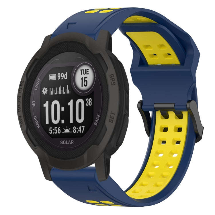 For Garmin Instinct 2S Two Color Reverse Buckle 20mm Silicone Watch Band(Blue+Yellow)
