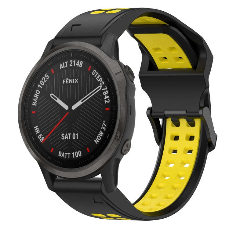 For Garmin Fenix 6S Two Color Reverse Buckle 20mm Silicone Watch Band(Black+Yellow)