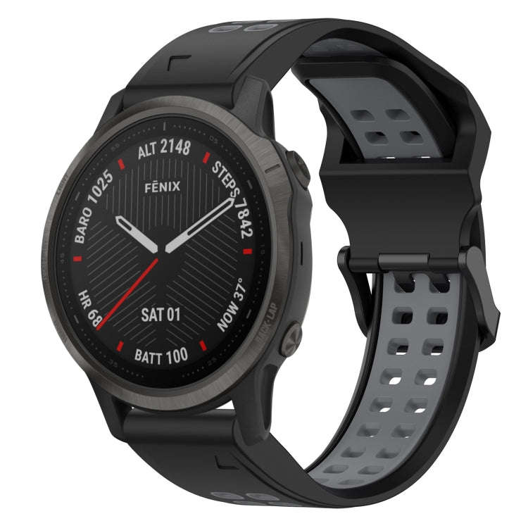 For Garmin Fenix 6S Two Color Reverse Buckle 20mm Silicone Watch Band(Black+Grey)