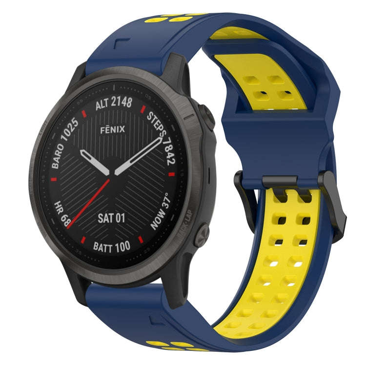 For Garmin Fenix 6S Two Color Reverse Buckle 20mm Silicone Watch Band(Blue+Yellow)