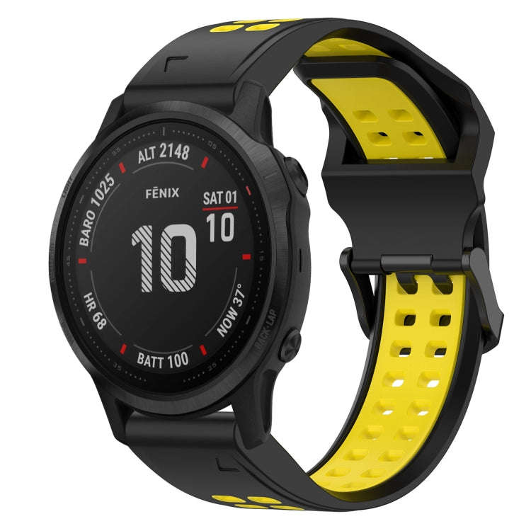 For Garmin Fenix 6S Pro Two Color Reverse Buckle 20mm Silicone Watch Band(Black+Yellow)