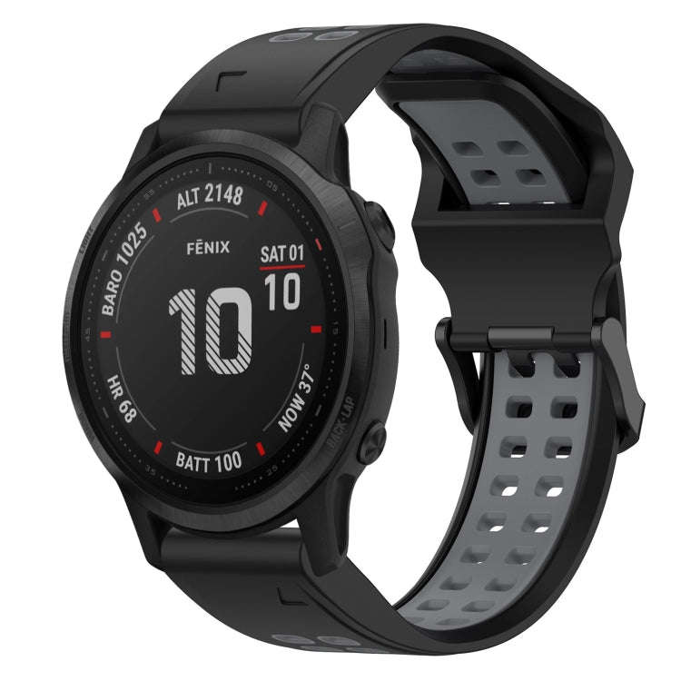 For Garmin Fenix 6S Pro Two Color Reverse Buckle 20mm Silicone Watch Band(Black+Grey)