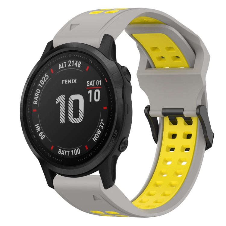 For Garmin Fenix 6S Pro Two Color Reverse Buckle 20mm Silicone Watch Band(Grey+Yellow)
