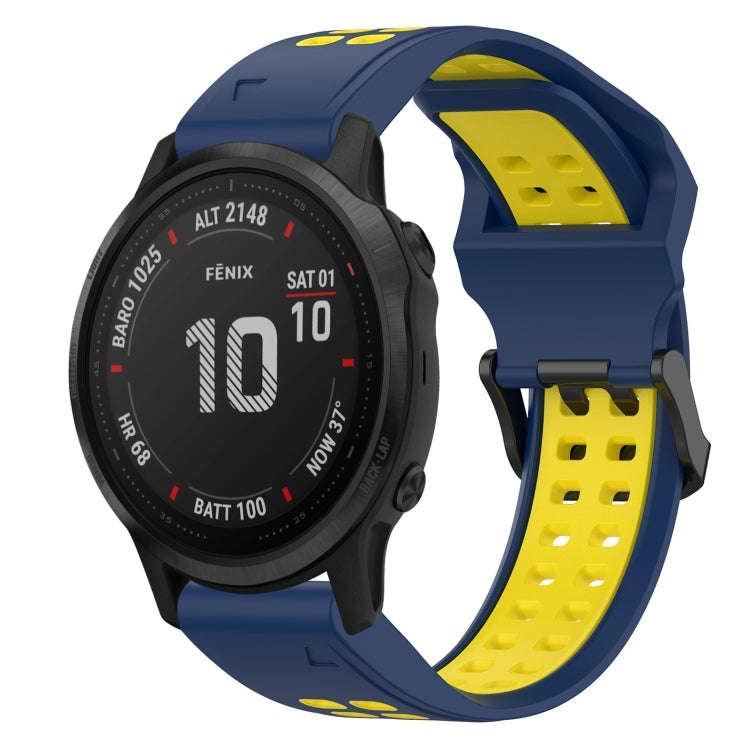 For Garmin Fenix 6S Pro Two Color Reverse Buckle 20mm Silicone Watch Band(Blue+Yellow)