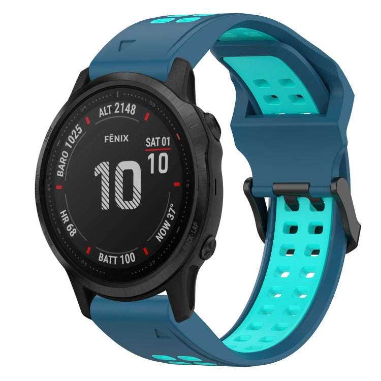 For Garmin Fenix 6S Pro Two Color Reverse Buckle 20mm Silicone Watch Band(Blue+Teal)