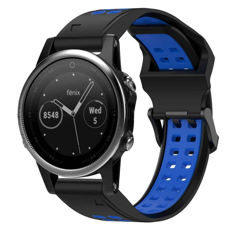 For Garmin Fenix 5S Two Color Reverse Buckle 20mm Silicone Watch Band(Black+Blue)