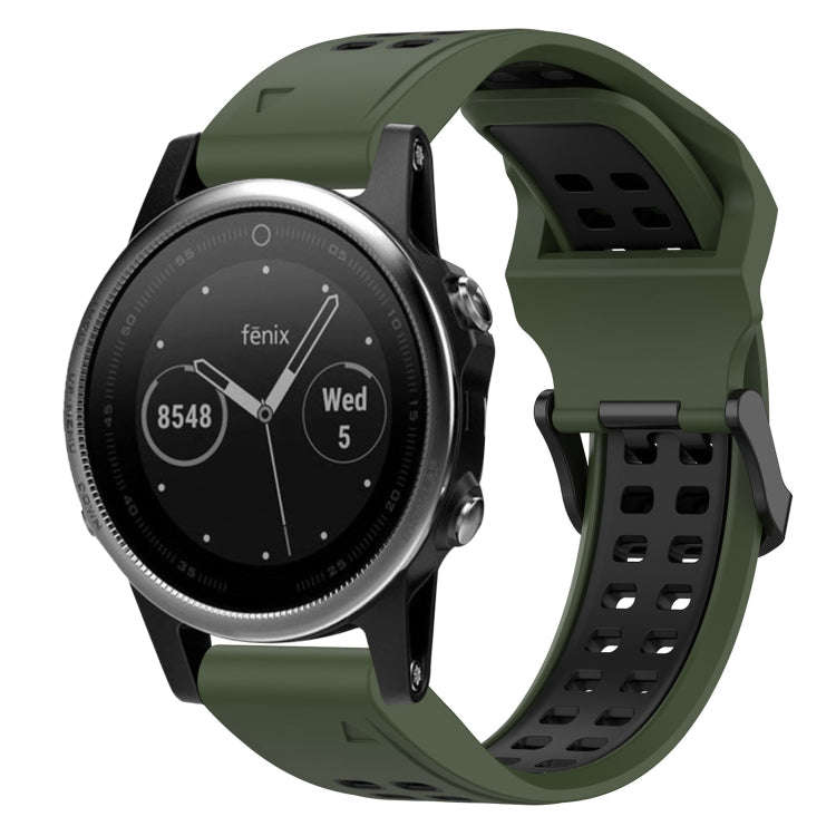 For Garmin Fenix 5S Two Color Reverse Buckle 20mm Silicone Watch Band(Army Green+Black)