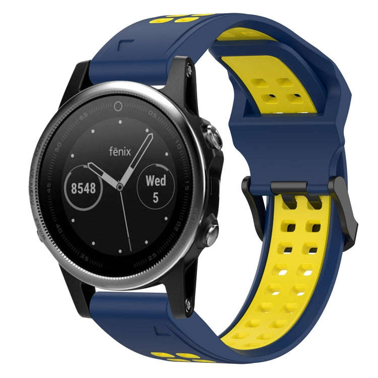 For Garmin Fenix 5S Two Color Reverse Buckle 20mm Silicone Watch Band(Blue+Yellow)
