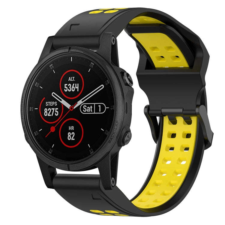 For Garmin Fenix 5S Plus Two Color Reverse Buckle 20mm Silicone Watch Band(Black+Yellow)