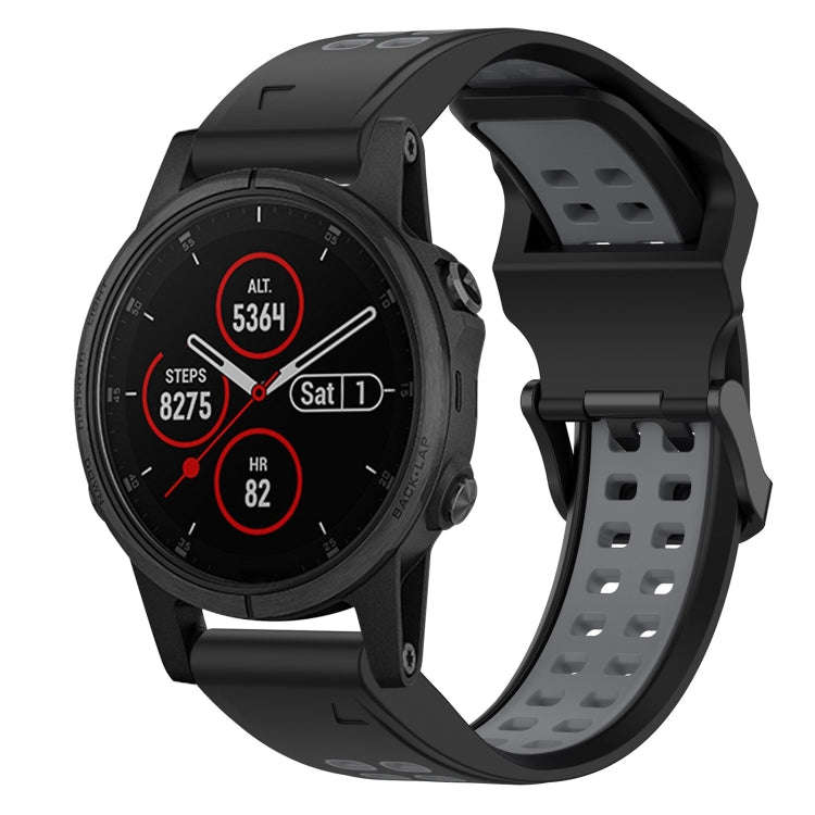 For Garmin Fenix 5S Plus Two Color Reverse Buckle 20mm Silicone Watch Band(Black+Grey)