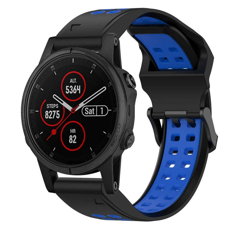 For Garmin Fenix 5S Plus Two Color Reverse Buckle 20mm Silicone Watch Band(Black+Blue)