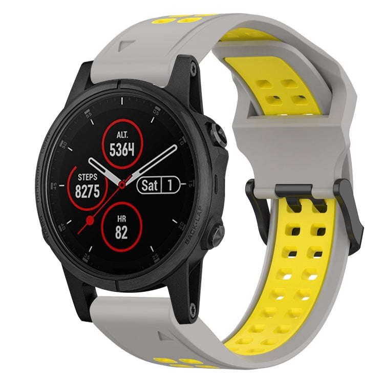 For Garmin Fenix 5S Plus Two Color Reverse Buckle 20mm Silicone Watch Band(Grey+Yellow)