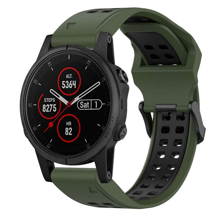 For Garmin Fenix 5S Plus Two Color Reverse Buckle 20mm Silicone Watch Band(Army Green+Black)