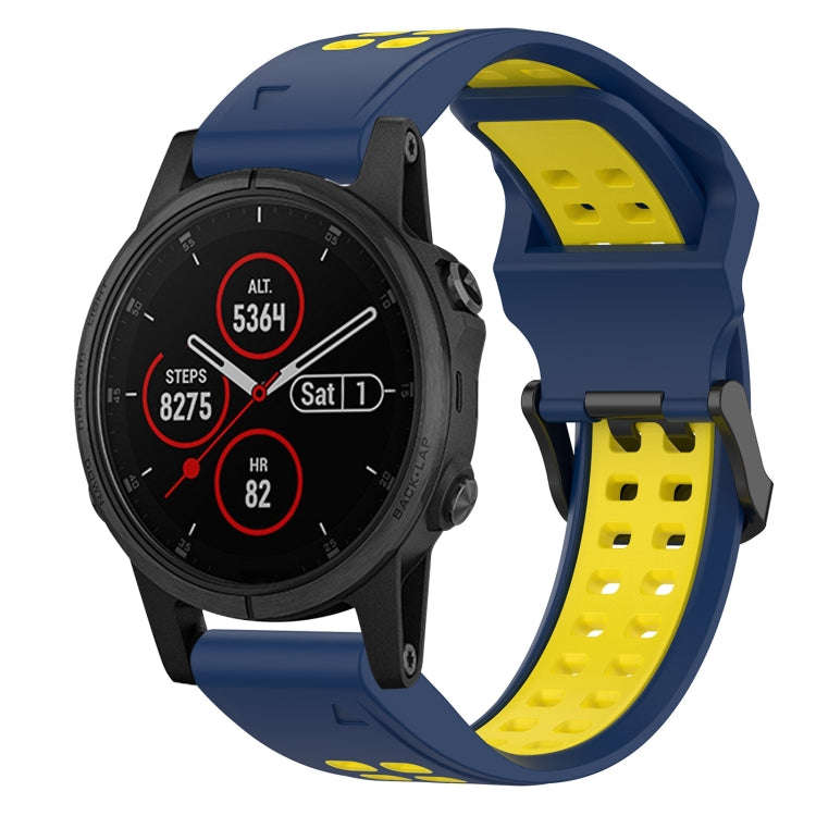 For Garmin Fenix 5S Plus Two Color Reverse Buckle 20mm Silicone Watch Band(Blue+Yellow)