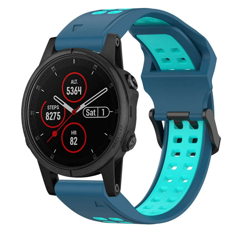 For Garmin Fenix 5S Plus Two Color Reverse Buckle 20mm Silicone Watch Band(Blue+Teal)