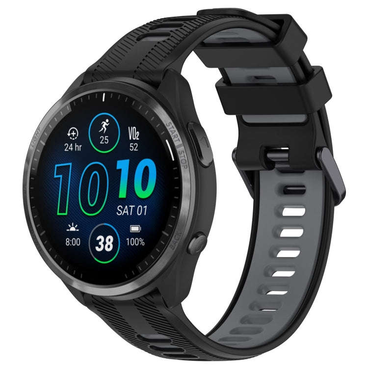 For Garmin Forerunner 965 Sports Two-Color Silicone Watch Band(Black+Grey)
