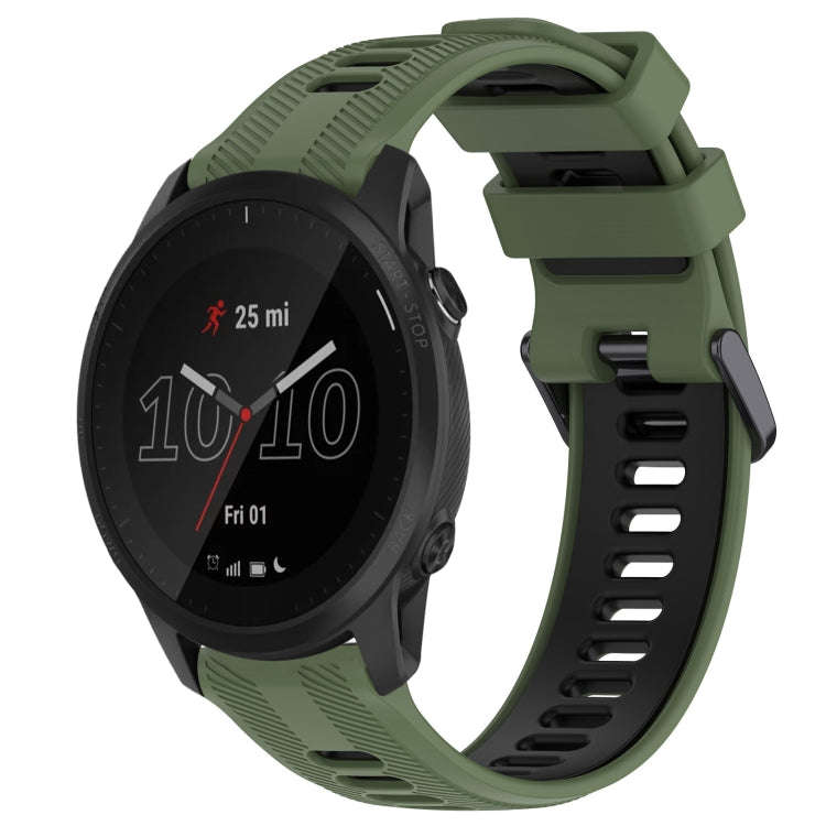 For Garmin Forerunner 945 Sports Two-Color Silicone Watch Band(Army Green+Black)