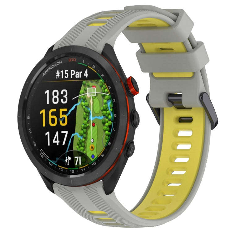 For Garmin Approach S70 47mm Sports Two-Color Silicone Watch Band(Grey+Yellow)